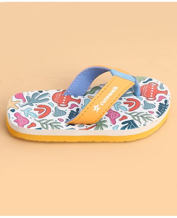Cute Walk by Babyhug Slip On Flip Flops With Tropical Print - White