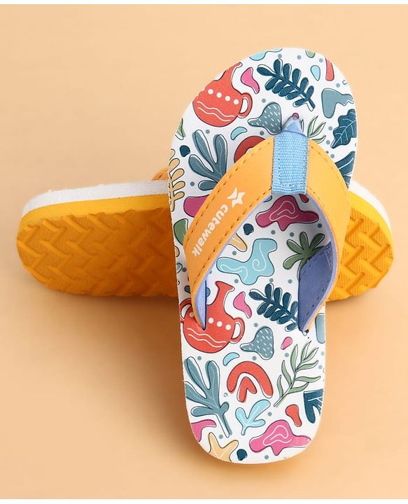 Cute Walk by Babyhug Slip On Flip Flops With Tropical Print - White