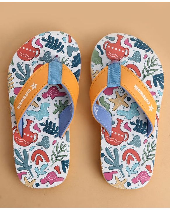 Cute Walk by Babyhug Slip On Flip Flops With Tropical Print - White