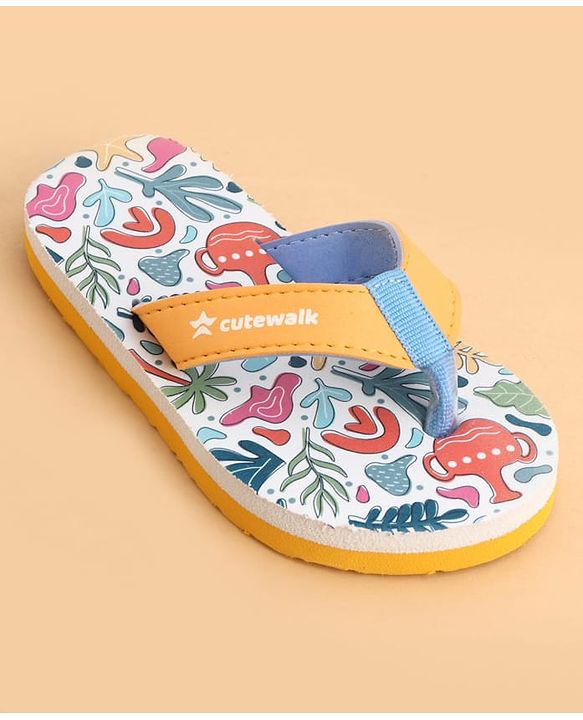 Cute Walk by Babyhug Slip On Flip Flops With Tropical Print - White