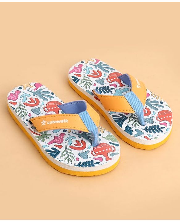 Cute Walk by Babyhug Slip On Flip Flops With Tropical Print - White