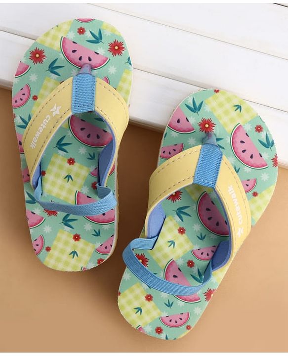 Cute Walk by Babyhug Back Strap Flip Flops With Watermelon Print - Yellow