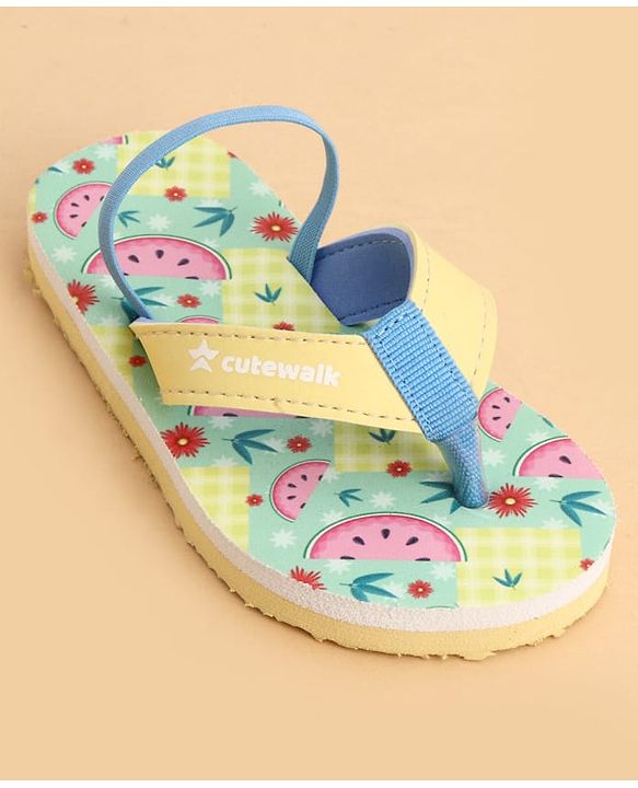 Cute Walk by Babyhug Back Strap Flip Flops With Watermelon Print - Yellow