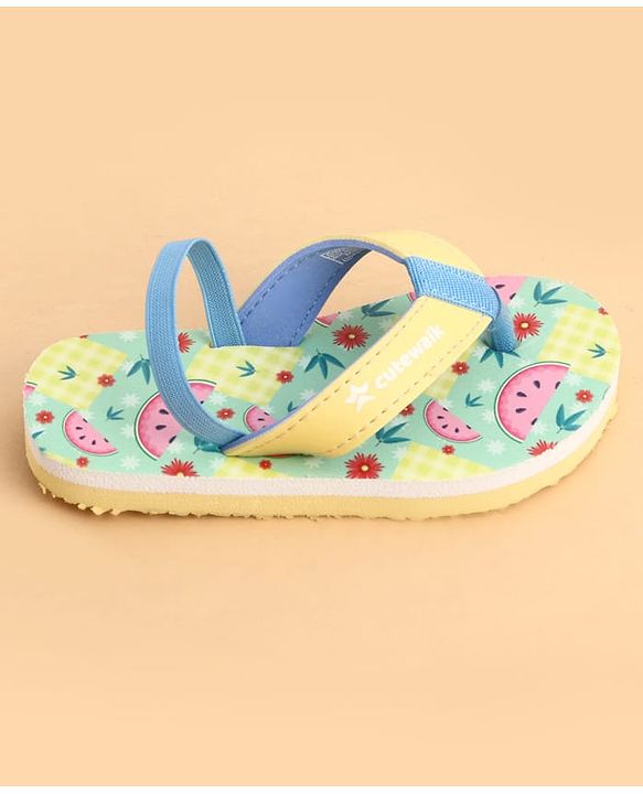 Cute Walk by Babyhug Back Strap Flip Flops With Watermelon Print - Yellow