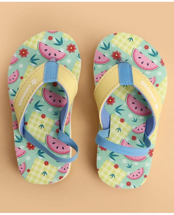 Cute Walk by Babyhug Back Strap Flip Flops With Watermelon Print - Yellow