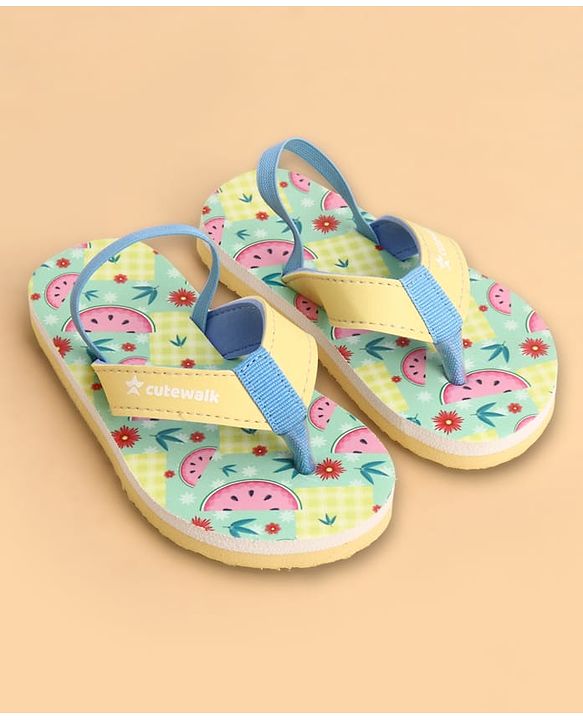 Cute Walk by Babyhug Back Strap Flip Flops With Watermelon Print - Yellow