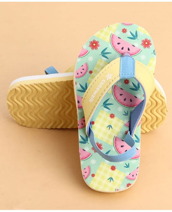 Cute Walk by Babyhug Back Strap Flip Flops With Watermelon Print - Yellow