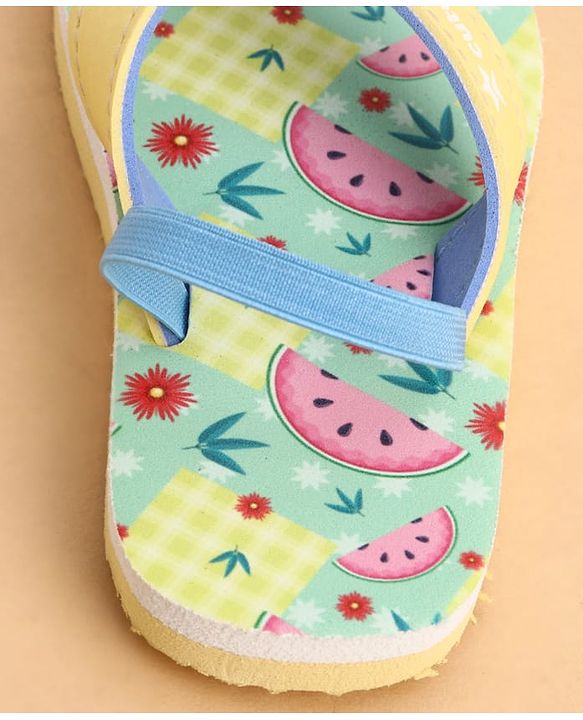 Cute Walk by Babyhug Back Strap Flip Flops With Watermelon Print - Yellow