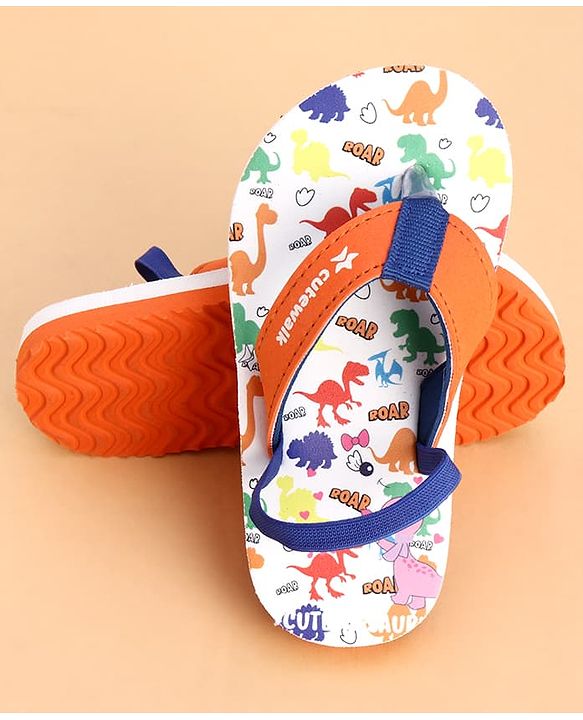 Cute Walk by Babyhug Back Strap Dino Printed Flip Flops - Orange & White