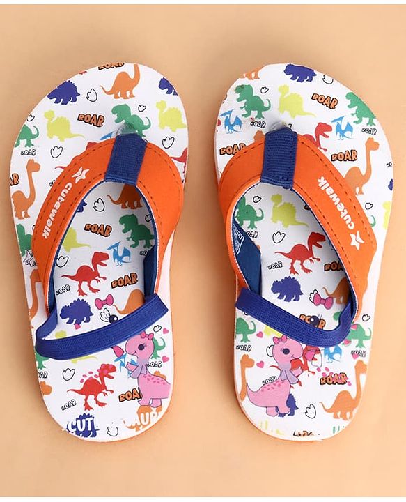 Cute Walk by Babyhug Back Strap Dino Printed Flip Flops - Orange & White