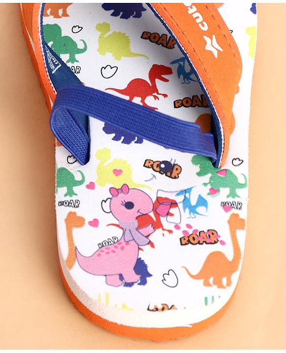 Cute Walk by Babyhug Back Strap Dino Printed Flip Flops - Orange & White