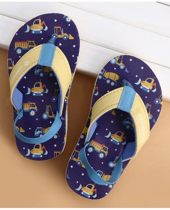 Cute Walk by Babyhug Back Strap Flip Flops With Vehicle Print - Blue