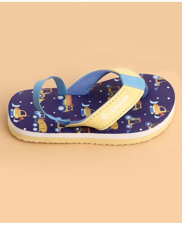 Cute Walk by Babyhug Back Strap Flip Flops With Vehicle Print - Blue