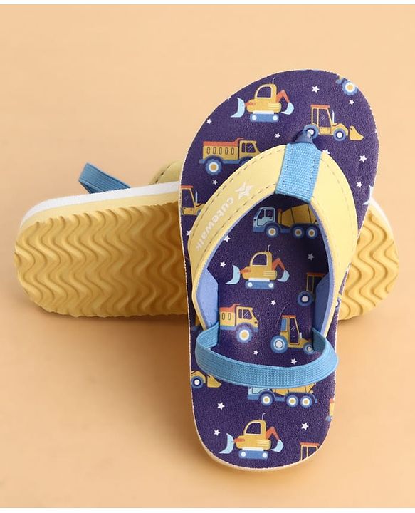 Cute Walk by Babyhug Back Strap Flip Flops With Vehicle Print - Blue