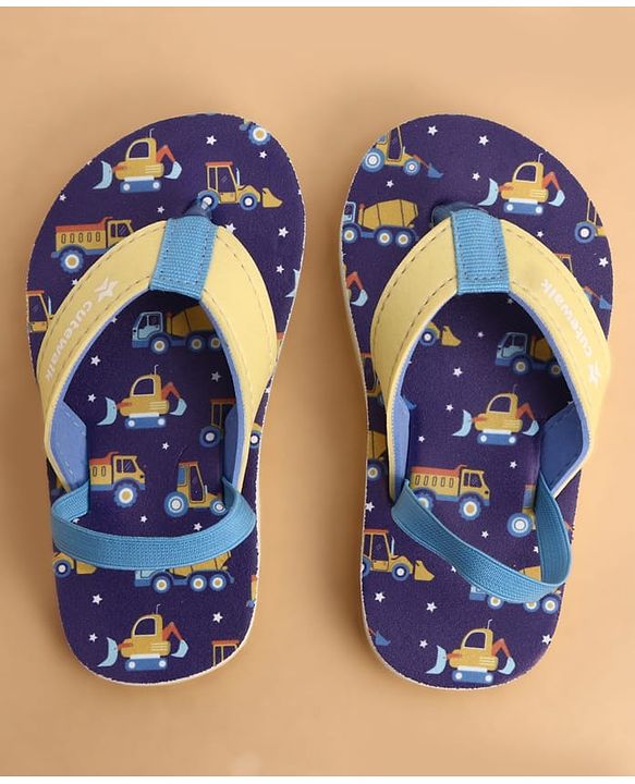 Cute Walk by Babyhug Back Strap Flip Flops With Vehicle Print - Blue