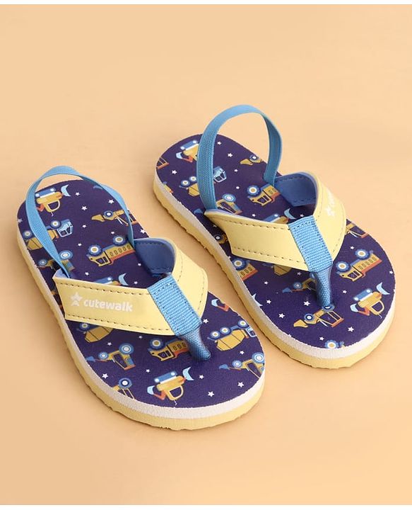 Cute Walk by Babyhug Back Strap Flip Flops With Vehicle Print - Blue