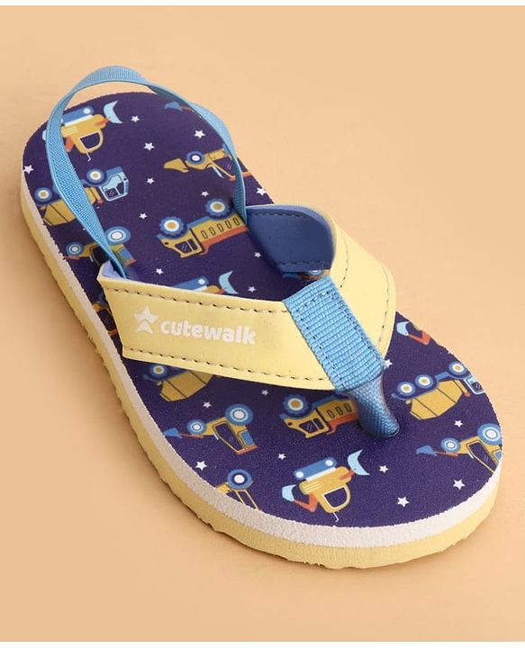 Cute Walk by Babyhug Back Strap Flip Flops With Vehicle Print - Blue