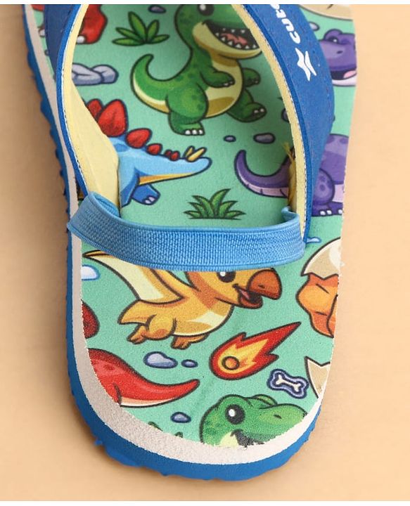 Cute Walk by Babyhug Back Strap Flip Flops With Dino Print - Blue