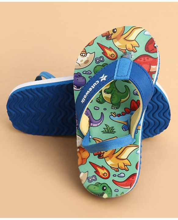 Cute Walk by Babyhug Back Strap Flip Flops With Dino Print - Blue