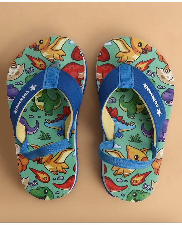 Cute Walk by Babyhug Back Strap Flip Flops With Dino Print - Blue
