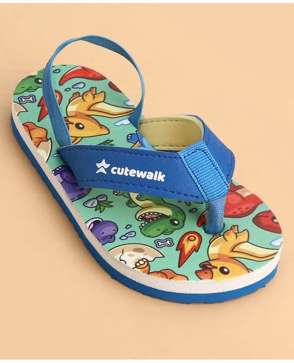 Cute Walk by Babyhug Back Strap Flip Flops With Dino Print - Blue