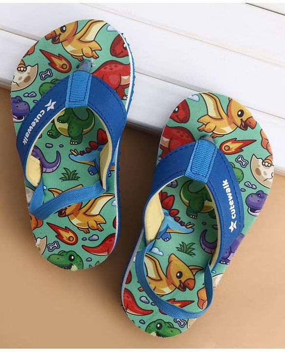 Cute Walk by Babyhug Back Strap Flip Flops With Dino Print - Blue