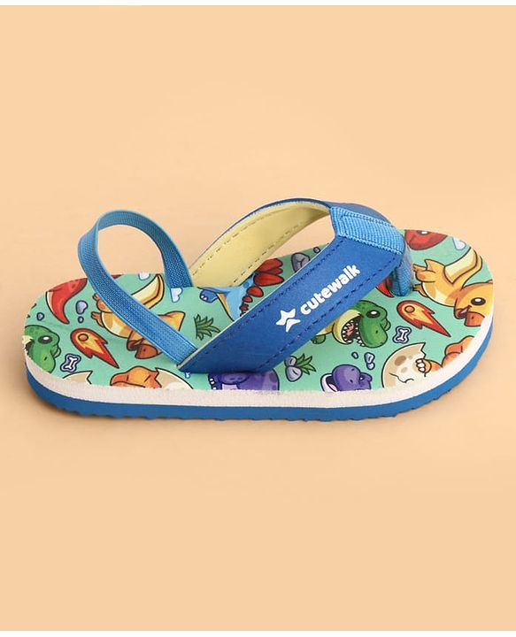 Cute Walk by Babyhug Back Strap Flip Flops With Dino Print - Blue