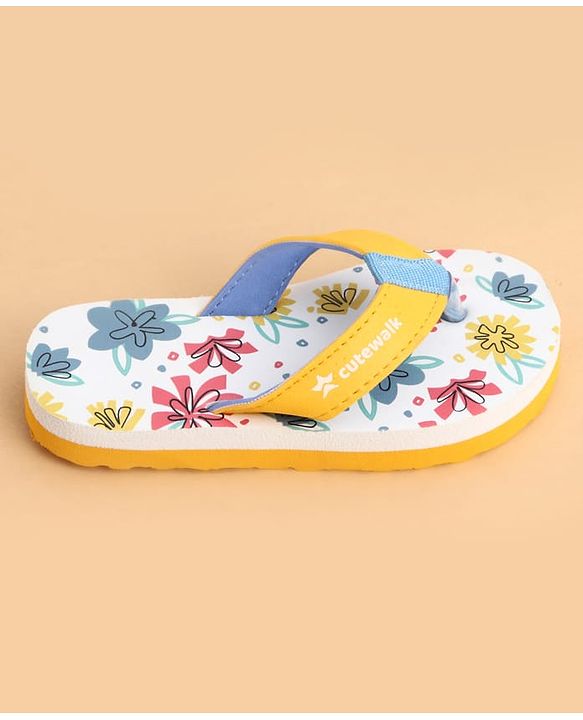 Cute Walk by Babyhug Slip On Flip Flops With Floral Print - Yellow