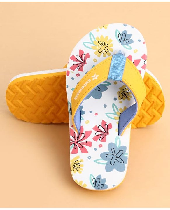 Cute Walk by Babyhug Slip On Flip Flops With Floral Print - Yellow