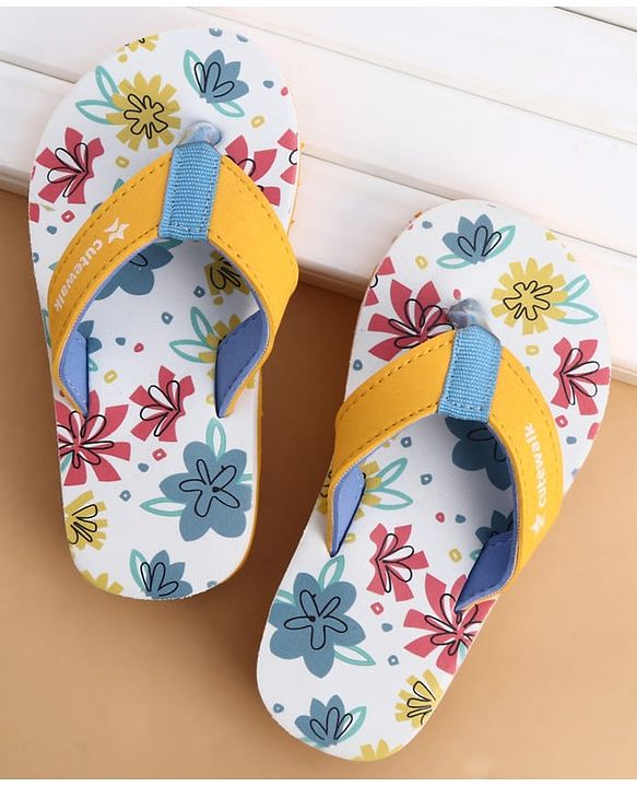 Cute Walk by Babyhug Slip On Flip Flops With Floral Print - Yellow