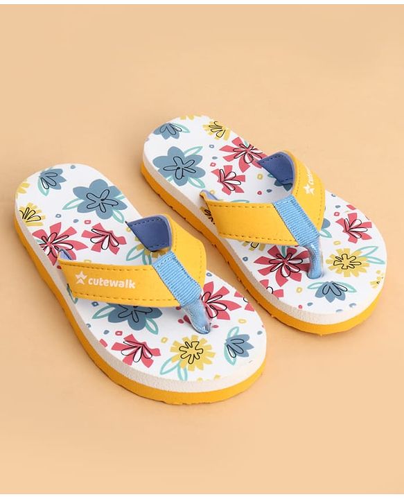 Cute Walk by Babyhug Slip On Flip Flops With Floral Print - Yellow