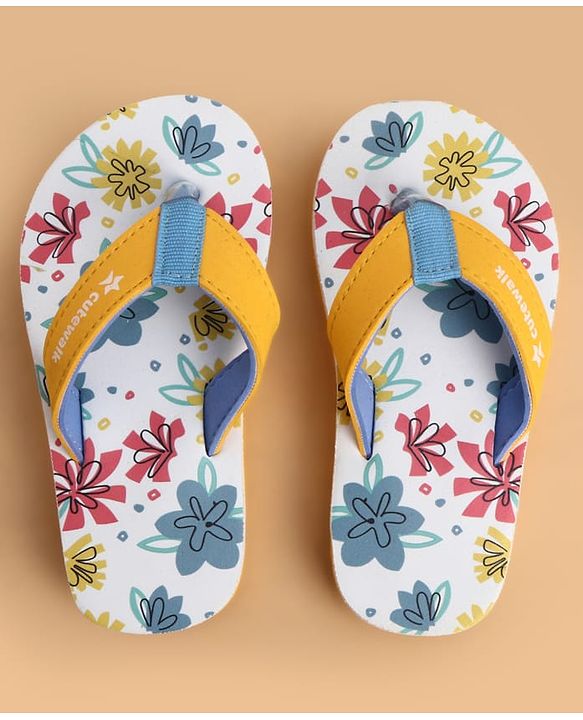 Cute Walk by Babyhug Slip On Flip Flops With Floral Print - Yellow