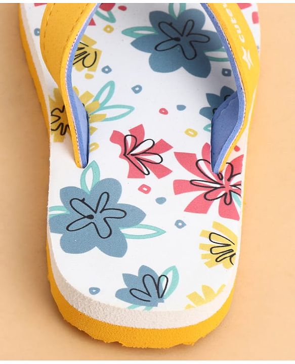 Cute Walk by Babyhug Slip On Flip Flops With Floral Print - Yellow