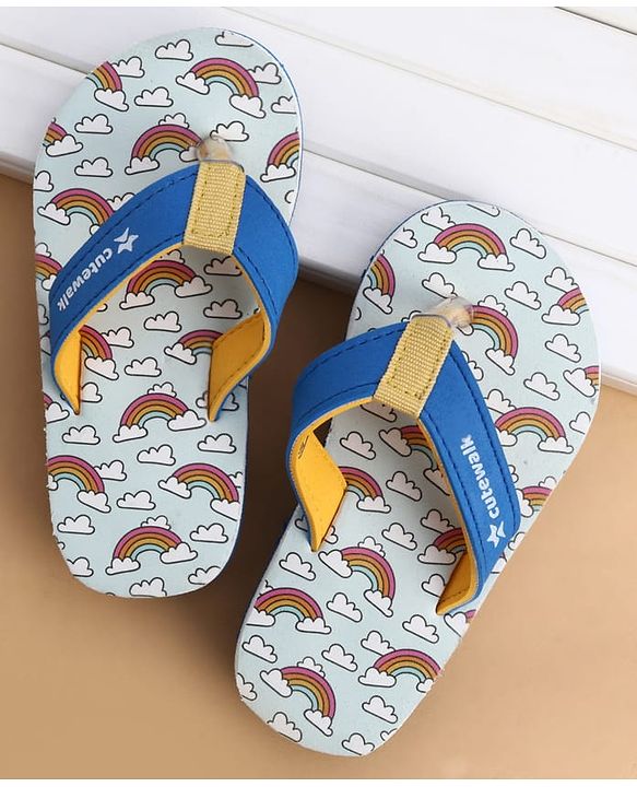 Cute Walk by Babyhug Slip On Flip Flops With Rainbow Print - Blue