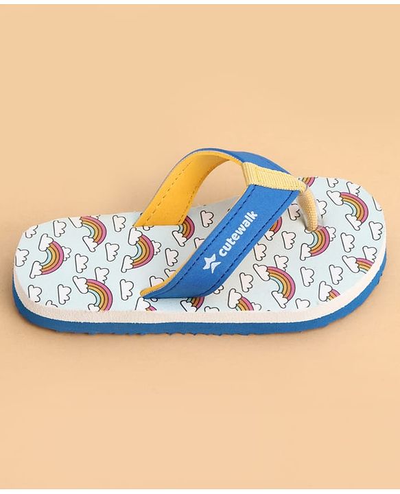 Cute Walk by Babyhug Slip On Flip Flops With Rainbow Print - Blue