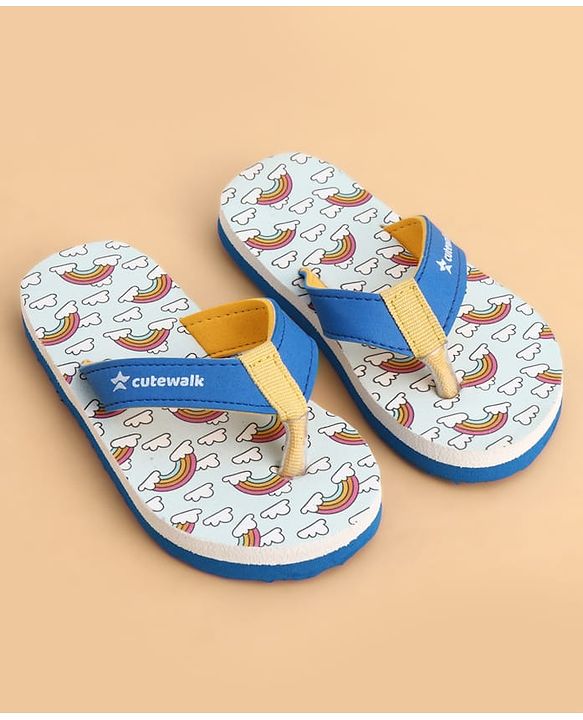 Cute Walk by Babyhug Slip On Flip Flops With Rainbow Print - Blue