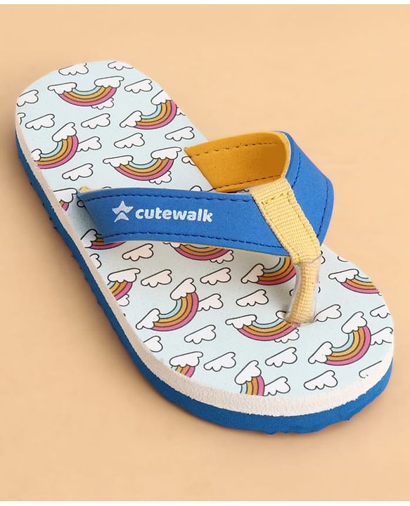 Cute Walk by Babyhug Slip On Flip Flops With Rainbow Print - Blue