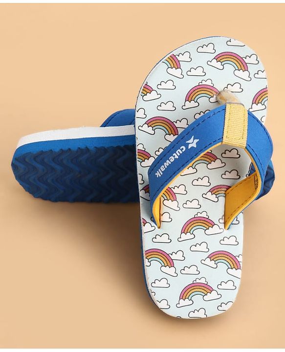 Cute Walk by Babyhug Slip On Flip Flops With Rainbow Print - Blue