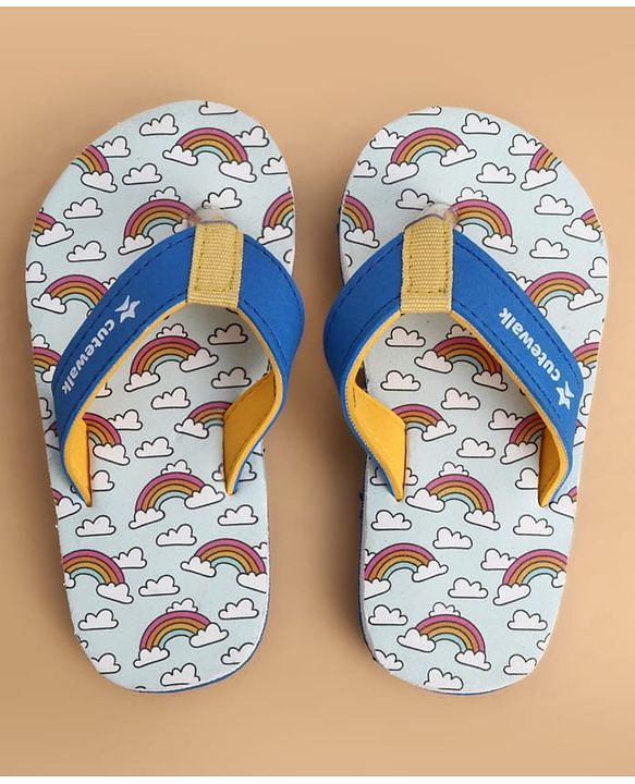 Cute Walk by Babyhug Slip On Flip Flops With Rainbow Print - Blue
