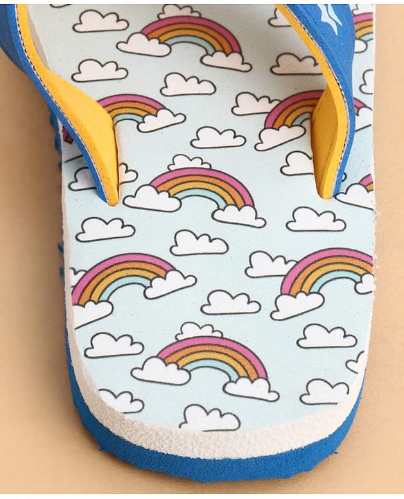 Cute Walk by Babyhug Slip On Flip Flops With Rainbow Print - Blue