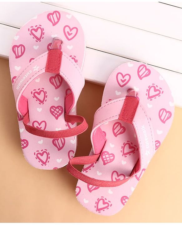 Cute Walk by Babyhug Back Strap Flip Flops With Hearts Print - Pink