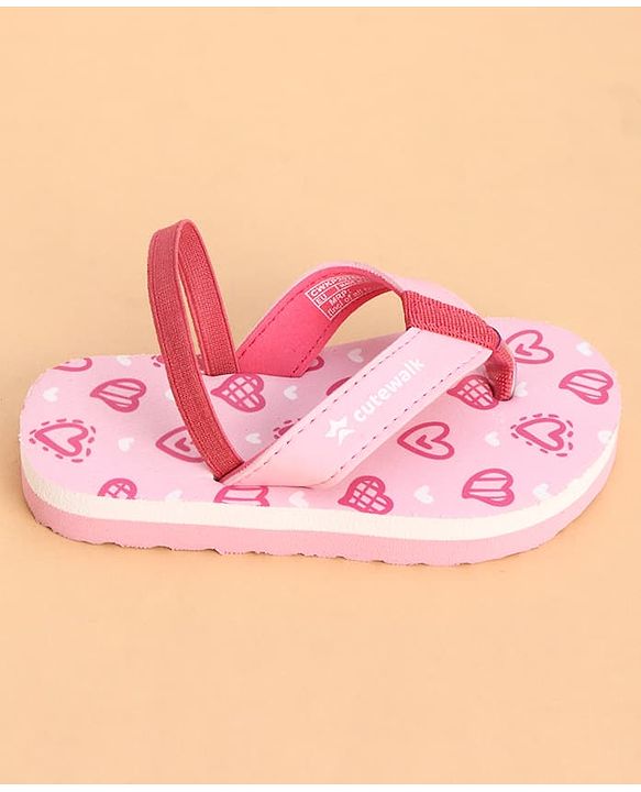 Cute Walk by Babyhug Back Strap Flip Flops With Hearts Print - Pink