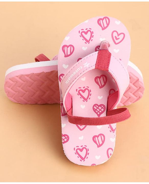 Cute Walk by Babyhug Back Strap Flip Flops With Hearts Print - Pink