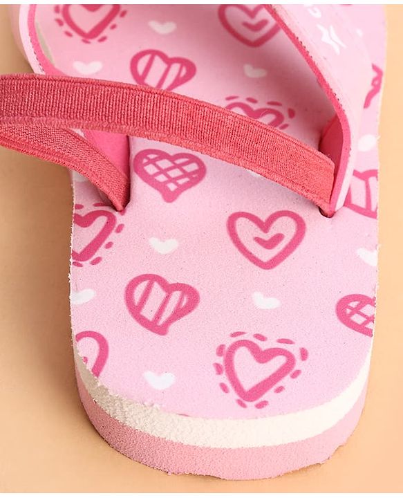 Cute Walk by Babyhug Back Strap Flip Flops With Hearts Print - Pink