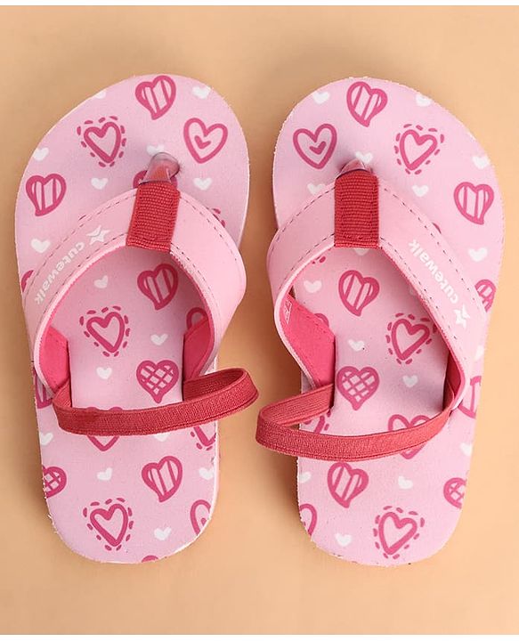Cute Walk by Babyhug Back Strap Flip Flops With Hearts Print - Pink