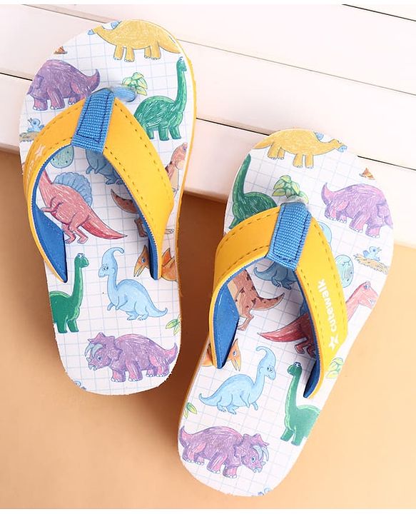 Cute Walk by Babyhug Slip On Dino Printed Flip Flops - Yellow