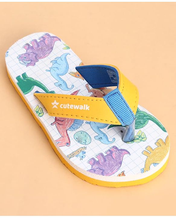 Cute Walk by Babyhug Slip On Dino Printed Flip Flops - Yellow