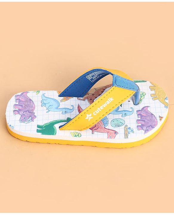 Cute Walk by Babyhug Slip On Dino Printed Flip Flops - Yellow
