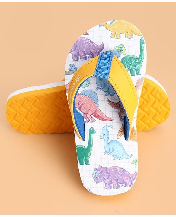 Cute Walk by Babyhug Slip On Dino Printed Flip Flops - Yellow