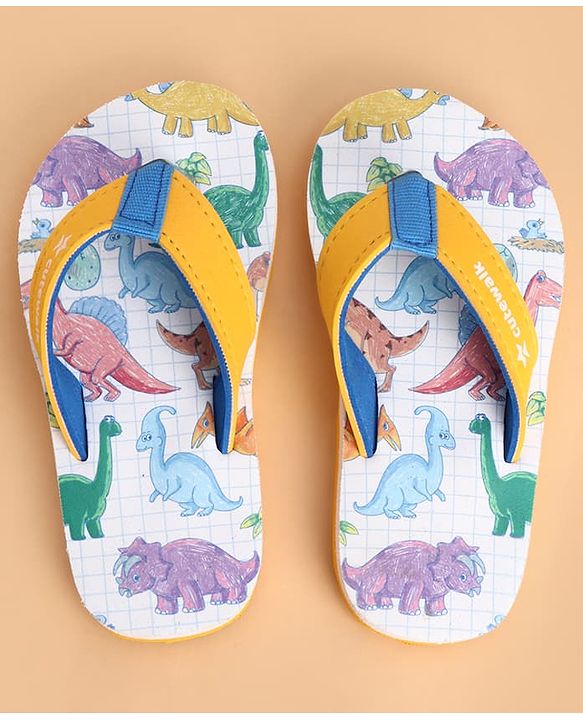 Cute Walk by Babyhug Slip On Dino Printed Flip Flops - Yellow